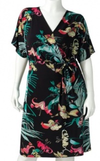 Jennifer Lopez Womens Designer Floral Dress Plus Size 2X Black Watercolor Faux-Wrap Jennifer Lopez Womens Designer Floral Dress Plus Size 2X Black Watercolor Faux-Wrap