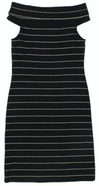 Lauren Ralph Lauren Women's Sleeveless Metallic Striped Cowl Neck Dress (Black/Platinum) (Large)