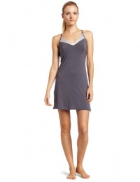 Calvin Klein Women's Essentials  Satin  V-Neck   Chemise, Charcoal, Large