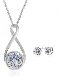 Sterling Silver Infinity Drop Cubic Zirconia Earrings and Pendant Necklace Set, 18 Sterling Silver Infinity Drop Cubic Zirconia Earrings and Pendant Necklace Set, 18