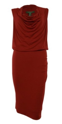Cowl Neck Ruched Blouson Knit Jersey Dress (12, Red) Cowl Neck Ruched Blouson Knit Jersey Dress (12, Red)