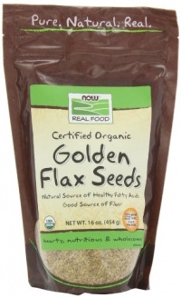 Now Foods Certified Organic Golden Flax Seeds, 16 ozs Bag,  (Pack of 2)