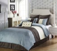 Chezmoi Collection 8 Pieces Beige, Blue and Brown Luxury Stripe Comforter (86x88) Bed-in-a-bag Set Full or Double Size Bedding Chezmoi Collection 8 Pieces Beige, Blue and Brown Luxury Stripe Comforter (86x88) Bed-in-a-bag Set Full or Double Size Bedding
