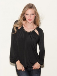 GUESS Gwen Long-Sleeve Top, JET BLACK (MEDIUM)