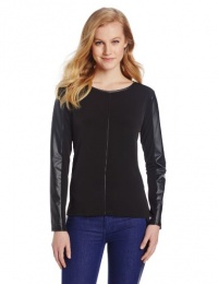 Calvin Klein Women's Long Sleeve Top with Faux Leather Trim