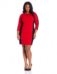 DKNYC Women's Three Quarter Sleeve Dress with Faux Leather Piecing, Haute Red, 08 DKNYC Women's Three Quarter Sleeve Dress with Faux Leather Piecing, Haute Red, 08
