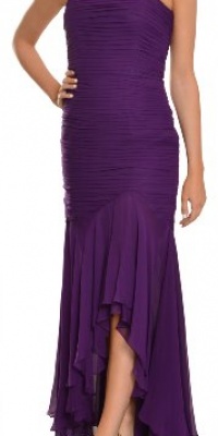 Kurt Thomas Women's Silk Chiffon Ruched Strapless Evening Gown 4 Amethyst