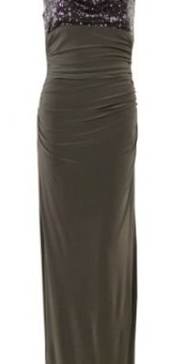Cowl Neck Sequined Ruched Jersey Full Length Dress (12, Fawn) Cowl Neck Sequined Ruched Jersey Full Length Dress (12, Fawn)