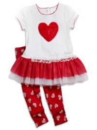 GUESS Kids Girls baby girl short-sleeve ruffle top and printed leggings set (12-24m), WHITE (24M) GUESS Kids Girls baby girl short-sleeve ruffle top and printed leggings set (12-24m), WHITE (24M)