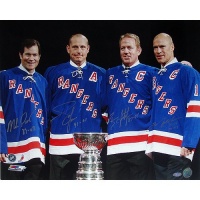 Steiner Sports NHL New York Rangers Messier/Leetch/Graves/Richter Multi Signed with Cup Horizontal 16x20 Photograph with Years Inscription Steiner Sports NHL New York Rangers Messier/Leetch/Graves/Richter Multi Signed with Cup Horizontal 16x20 Photograph with Years Inscription