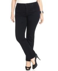 Look slim and sensational in Not Your Daughter's Jeans' plus size straight leg jeans, featuring a control panel for a flattering fit. Look slim and sensational in Not Your Daughter's Jeans' plus size straight leg jeans, featuring a control panel for a flattering fit.