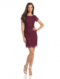 laundry BY SHELLI SEGAL Women's Petite Cap Sleeve Lace Dress with Key Hole Back, Dark Boysenberry, 0 laundry BY SHELLI SEGAL Women's Petite Cap Sleeve Lace Dress with Key Hole Back, Dark Boysenberry, 0