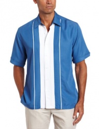 Cubavera Men's Short Sleeve Herringbone Panel and Pickstitch Shirt