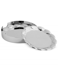 Dazzle a crowd with Atelier coasters from Monique Lhuillier Waterford. A jewel-like geometric motif in gleaming nickel plate adds modern brilliance to the mix. Stay organized with the accompanying holder. Dazzle a crowd with Atelier coasters from Monique Lhuillier Waterford. A jewel-like geometric motif in gleaming nickel plate adds modern brilliance to the mix. Stay organized with the accompanying holder.