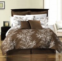 Chezmoi Collection 8-Piece Soft Microfiber Reversible Brown White Tree Branches Duvet Cover with Sheet Set, King Chezmoi Collection 8-Piece Soft Microfiber Reversible Brown White Tree Branches Duvet Cover with Sheet Set, King