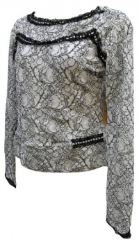 Identity Club Fleur de Lis Lace Black and White Long Sleeve Top, Large Identity Club Fleur de Lis Lace Black and White Long Sleeve Top, Large