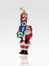 For collectors both old and new, Jolly Santa carefully holds a stack of presents, each adorned with a single number to commemorate a new year. Hand-blownHand-painted6½ highMade in Poland For collectors both old and new, Jolly Santa carefully holds a stack of presents, each adorned with a single number to commemorate a new year. Hand-blownHand-painted6½ highMade in Poland