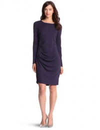 HALSTON HERITAGE Women's Long Sleeve Crepe Knit Draped Dress, Eggplant, Medium HALSTON HERITAGE Women's Long Sleeve Crepe Knit Draped Dress, Eggplant, Medium