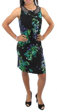 Ellen Tracy Women's Printed Beaded Sleeveless Dress Ellen Tracy Women's Printed Beaded Sleeveless Dress