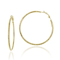 18k Yellow Gold Plated Sterling Silver Diamond-Cut 2.5x60 Clutchless Hoop Earrings 18k Yellow Gold Plated Sterling Silver Diamond-Cut 2.5x60 Clutchless Hoop Earrings