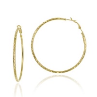 18k Yellow Gold Plated Sterling Silver Diamond-Cut 2.5x60 Clutchless Hoop Earrings