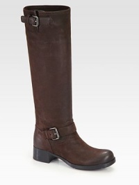 A classic silhouette in ultra-soft nubuck leather with adjustable buckle straps. Rubber heel, 1½ (40mm)Shaft, 16Leg circumference, 13½Nubuck leather upperPull-on style with adjustable buckle strapsLeather liningRubber solePadded insoleImported A classic silhouette in ultra-soft nubuck leather with adjustable buckle straps. Rubber heel, 1½ (40mm)Shaft, 16Leg circumference, 13½Nubuck leather upperPull-on style with adjustable buckle strapsLeather liningRubber solePadded insoleImported