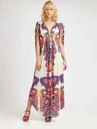 A striking silhouette, this long, fluid poncho dress is knitted in smooth cotton modal in a vibrant veracruz print.Deep v-necklineSide-seam pocketsEmpire self beltAbout 58 from natural waist92% modal cotton/8% spandexDry cleanMade in USA Model shown is 5'9½ (176cm) wearing US size One Size A striking silhouette, this long, fluid poncho dress is knitted in smooth cotton modal in a vibrant veracruz print.Deep v-necklineSide-seam pocketsEmpire self beltAbout 58 from natural waist92% modal cotton/8% spandexDry cleanMade in USA Model shown is 5'9½ (176cm) wearing US size One Size