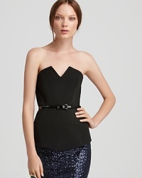 Artfully cut, this belted Catherine Malandrino bustier flaunts sophisticated, modern style. Team with a sparkling skirt for dramatic elegance. Artfully cut, this belted Catherine Malandrino bustier flaunts sophisticated, modern style. Team with a sparkling skirt for dramatic elegance.
