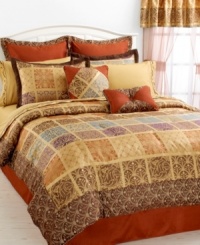 Evoking a distinct Moroccan feel, this Villa Di Como comforter set boast eclectic designs in a fierce palette of red, brown and gold. Touches of purple and blue and multi-colored decorative twisted cord enhance the pieces for an artistic presentation. Comes complete with everything you need to revive your bedroom in rich style. Evoking a distinct Moroccan feel, this Villa Di Como comforter set boast eclectic designs in a fierce palette of red, brown and gold. Touches of purple and blue and multi-colored decorative twisted cord enhance the pieces for an artistic presentation. Comes complete with everything you need to revive your bedroom in rich style.