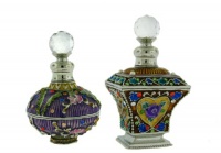 Set of Two Perfume Bottles set with Swarovski Crystals, Flowered, Hand Enamel... Set of Two Perfume Bottles set with Swarovski Crystals, Flowered, Hand Enamel...