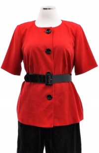 Anne Klein Madrid Cherry Red Belted Short Sleeve Button Front Blouse Shirt 16W Anne Klein Madrid Cherry Red Belted Short Sleeve Button Front Blouse Shirt 16W