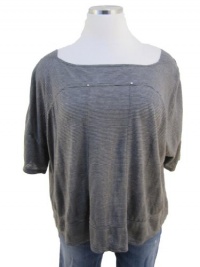 Eileen Fisher Moon Gray Short Sleeve Linen Jersey Mini-Stripe Shirt Top X-Large