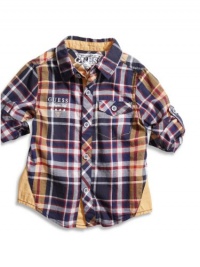 GUESS Kids Boys baby boy long-sleeve plaid shirt with solid trim (12-24m), PLAID (12M) GUESS Kids Boys baby boy long-sleeve plaid shirt with solid trim (12-24m), PLAID (12M)