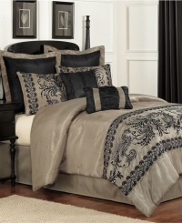 PEM America Luciel Lace Queen 8 Piece Comforter Bed In A Bag Set Taupe/Black