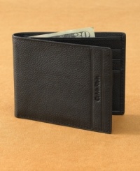 Streamline your stuff and lose the bulk with the sleek and slim design of Calvin Klein's pebbled leather trifold wallet.