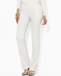 Rendered in smooth stretch wool tricotine, this pant channels sophisticated elegance in a classic silhouette with a sleek straight leg. Rendered in smooth stretch wool tricotine, this pant channels sophisticated elegance in a classic silhouette with a sleek straight leg.
