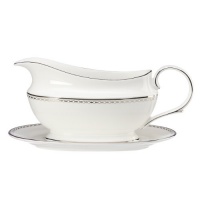 Lenox Pearl Platinum Sauce Boat and Stand, White Lenox Pearl Platinum Sauce Boat and Stand, White