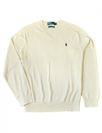 Polo Ralph Lauren Men's Pima Cotton V-neck Sweater (XX-Large, Ivory)