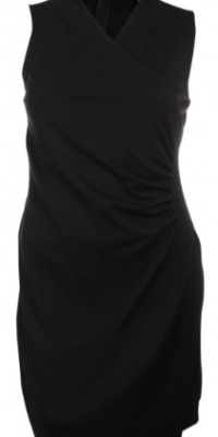 Pleated Faux Wrap Knit Dress (PL, Black)