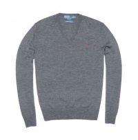 Polo Ralph Lauren Men Custom Fit Wool V-neck Sweater (XL, Dark grey) Polo Ralph Lauren Men Custom Fit Wool V-neck Sweater (XL, Dark grey)