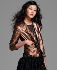 High-shine metallic coating makes this W118 by Walter Baker faux-leather motorcycle jacket a standout piece for hot winter style! High-shine metallic coating makes this W118 by Walter Baker faux-leather motorcycle jacket a standout piece for hot winter style!
