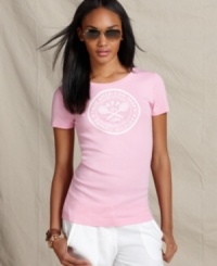 Iconic preppy style kicks back in this easy tee from Tommy Hilfiger, featuring a printed logo at the front. Iconic preppy style kicks back in this easy tee from Tommy Hilfiger, featuring a printed logo at the front.
