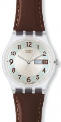 Swatch Men's CORE COLLECTION GE704 Brown Leather Quartz Watch with White Dial Swatch Men's CORE COLLECTION GE704 Brown Leather Quartz Watch with White Dial