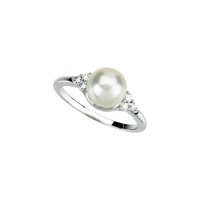 CleverEve 2014 Luxury Series .125 ct tw Diamond 14K White Gold Freshwater Cultured Pearl Ring (From Size 1 to 15)