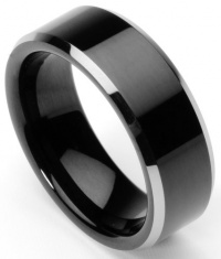 Men's Tungsten Ring/Wedding Band, Flat Top, Two Toned Black, Sizes 7 - 12 by Men's Collections (rg2)