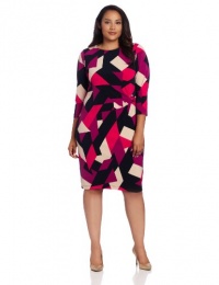 Jessica Howard Women's Plus-Size 3/4 Sleeve Side Tucked Sheath Dress With Side Buckle, Multi, 14W Jessica Howard Women's Plus-Size 3/4 Sleeve Side Tucked Sheath Dress With Side Buckle, Multi, 14W