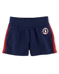 This preppy short from the Official Outfitter of the 2012 United States Olympic Team features a signature Ralph Lauren pony emblem and side-seam stripes. This preppy short from the Official Outfitter of the 2012 United States Olympic Team features a signature Ralph Lauren pony emblem and side-seam stripes.