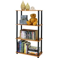 Furinno 99557LC/BK 4-Tier Rack Bookshelf and Bookcase Display Storage Cabinet, Cherry Finish Furinno 99557LC/BK 4-Tier Rack Bookshelf and Bookcase Display Storage Cabinet, Cherry Finish