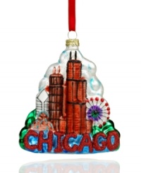 A souvenir from the Windy City, this Holiday Lane ornament celebrates the great skyscrapers of Chicago in dazzling glass. A souvenir from the Windy City, this Holiday Lane ornament celebrates the great skyscrapers of Chicago in dazzling glass.
