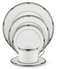An art deco-inspired design, platinum trim and metallic dots lend the Westerly Platinum 5-piece place settings sophisticated polish. This versatile collection perfectly coordinates with a variety of stemware and table linens. An art deco-inspired design, platinum trim and metallic dots lend the Westerly Platinum 5-piece place settings sophisticated polish. This versatile collection perfectly coordinates with a variety of stemware and table linens.
